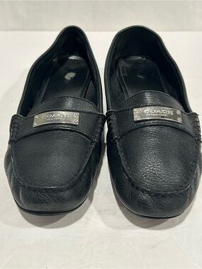 Coach Fredrica Leather Black Pebble Flat Soft Loafers Size 6.5B Driving Shoes